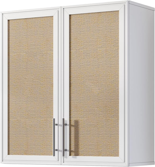 Rattan Wall Storage Cabinets - 30" Wide Large Wall Amount Laundry Room Cabinets with Adjustable Shelf for Kitchen,Bathroom