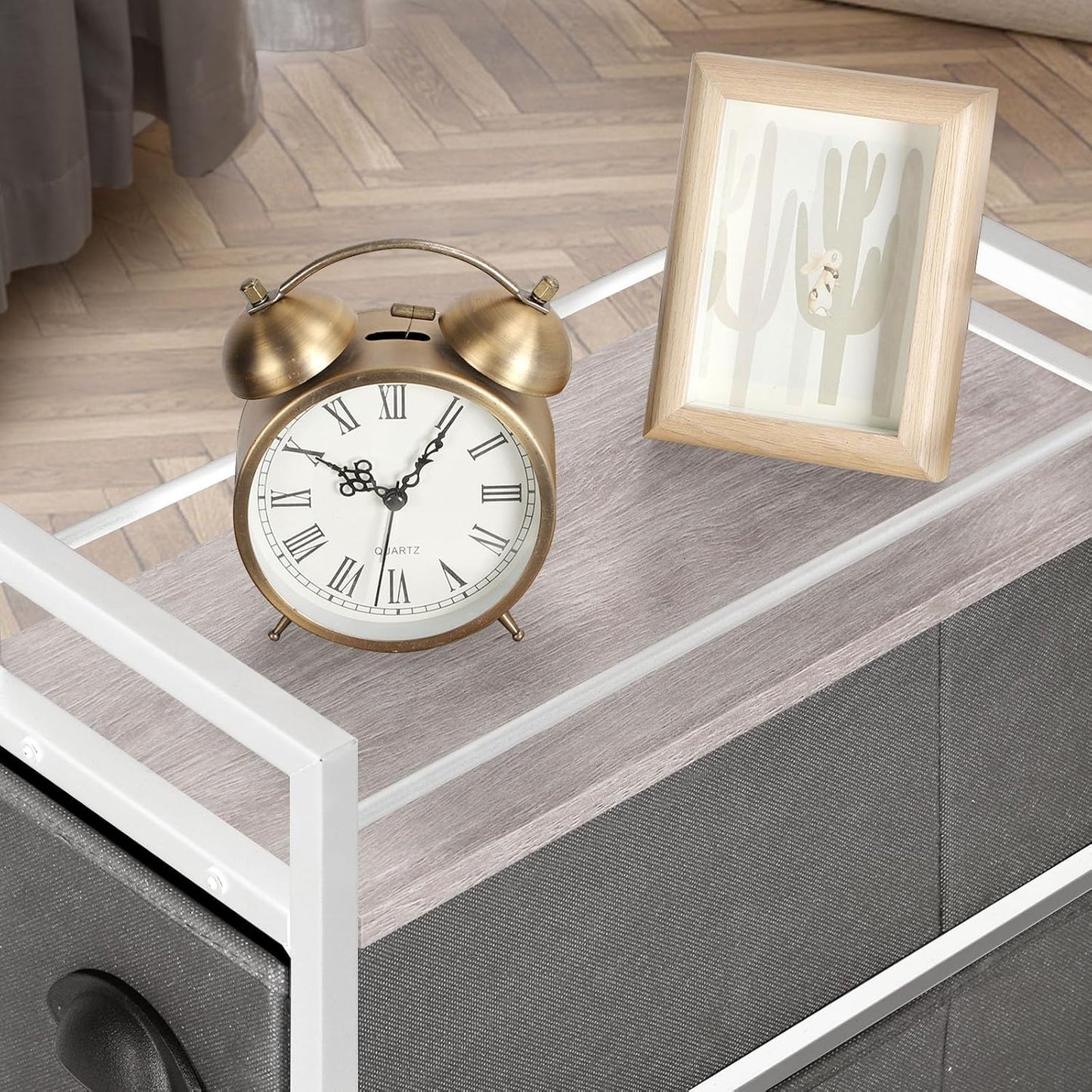 MOOACE Narrow Dresser with 4 Drawers, Dresser for Bedroom, Small Fabric Dresser Vertical Storage Tower Standing, Steel Frame & Wooden Top Chest of Drawers for Bedroom, Bathroom & Laundry