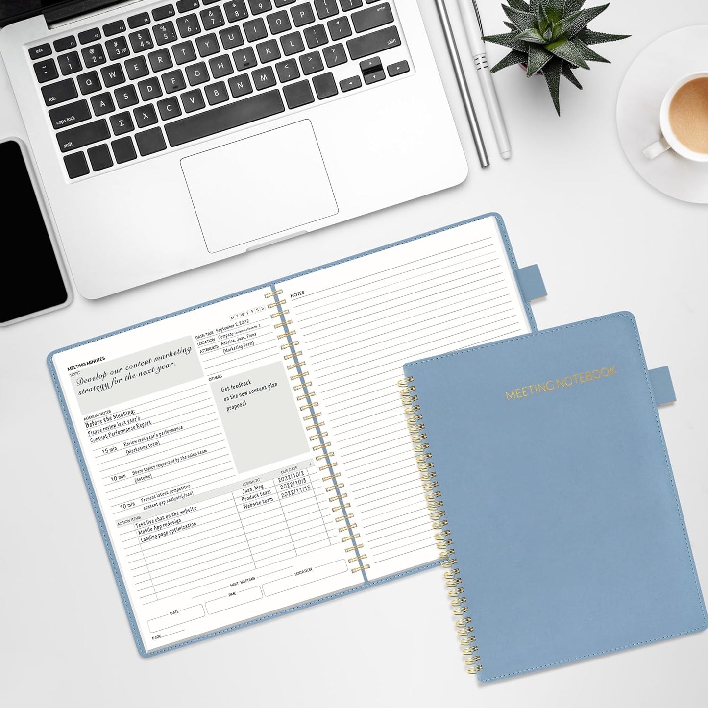 SUNEE Half Meeting Half Note - 7.5"x10" Professional Notebooks for Work - 160 Pages, B5 Size Project Planner, Spiral Meeting Agenda Organizer for Women Men, Note Taking,Office with Vegan Leather Cover