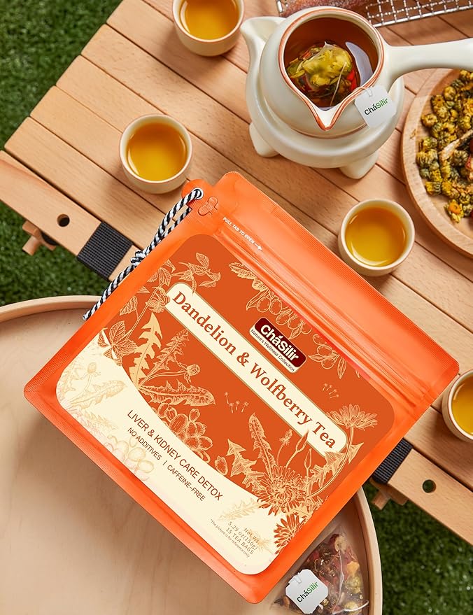 Organic Dandelion Root & Wolfberry Detox Tea Bags - Liver & Kidney Health Support, 15 Compostable Corn Fiber Bags (Caffeine-Free, Plastic-Free, Cleanse & Repair Formula)