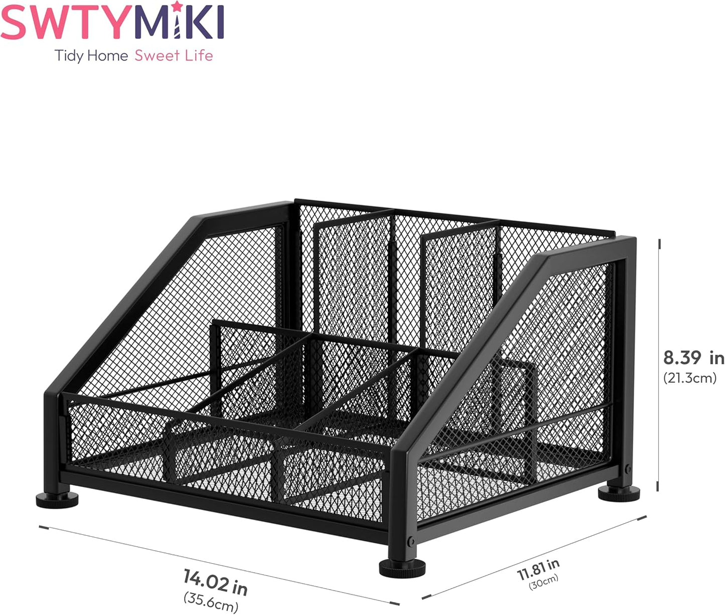 SWTYMIKI Coffee Bar Organizer for Countertop – Space-Saving Storage Rack with Tiered Shelves, Coffee Station Organizer for Breakroom, Kitchen, Office, Cafe, Mesh Tea Condiment Storage