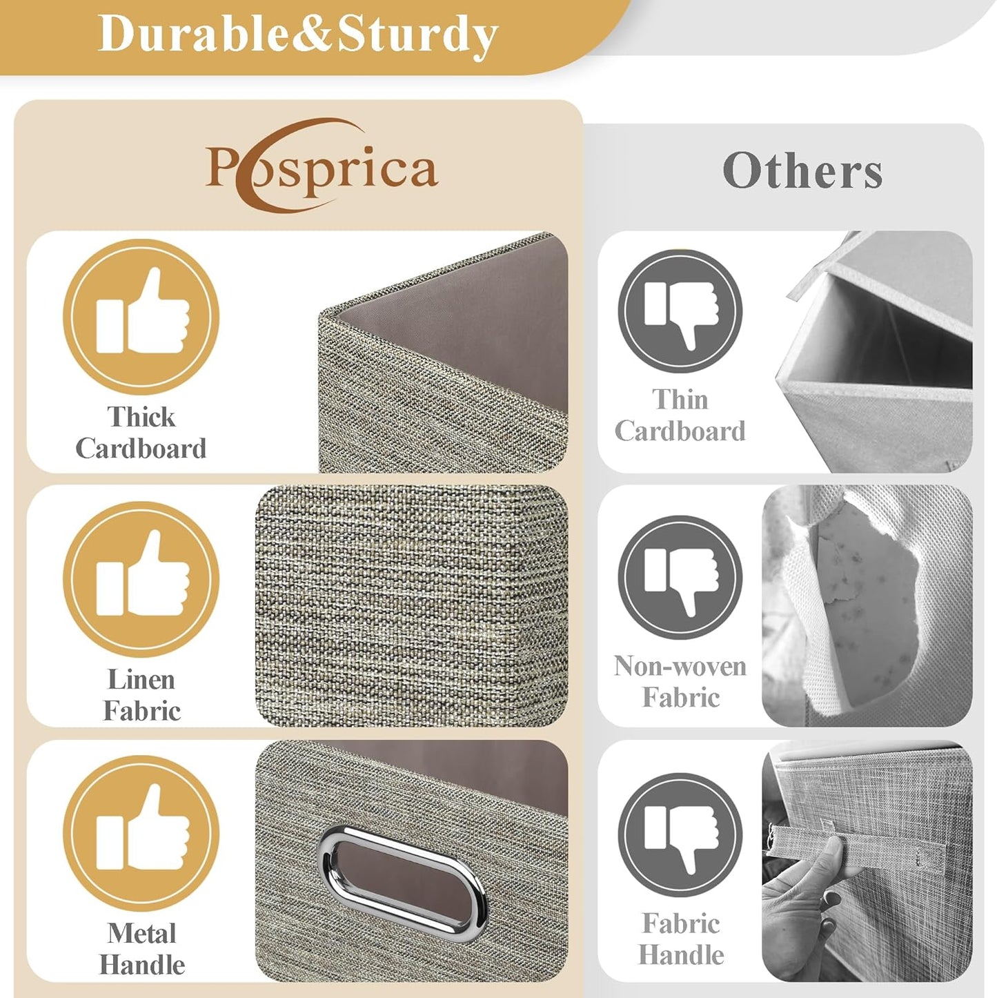 Posprica 15.12"x12.13"x12.01" Storage Cube Bins, Linen Decorative Closet Storage Organizer for IKEA Kallax, 4 Pack Fabric Foldable Large Storage Baskets for Closet, Shelves, Clothes, Toy -Coffee