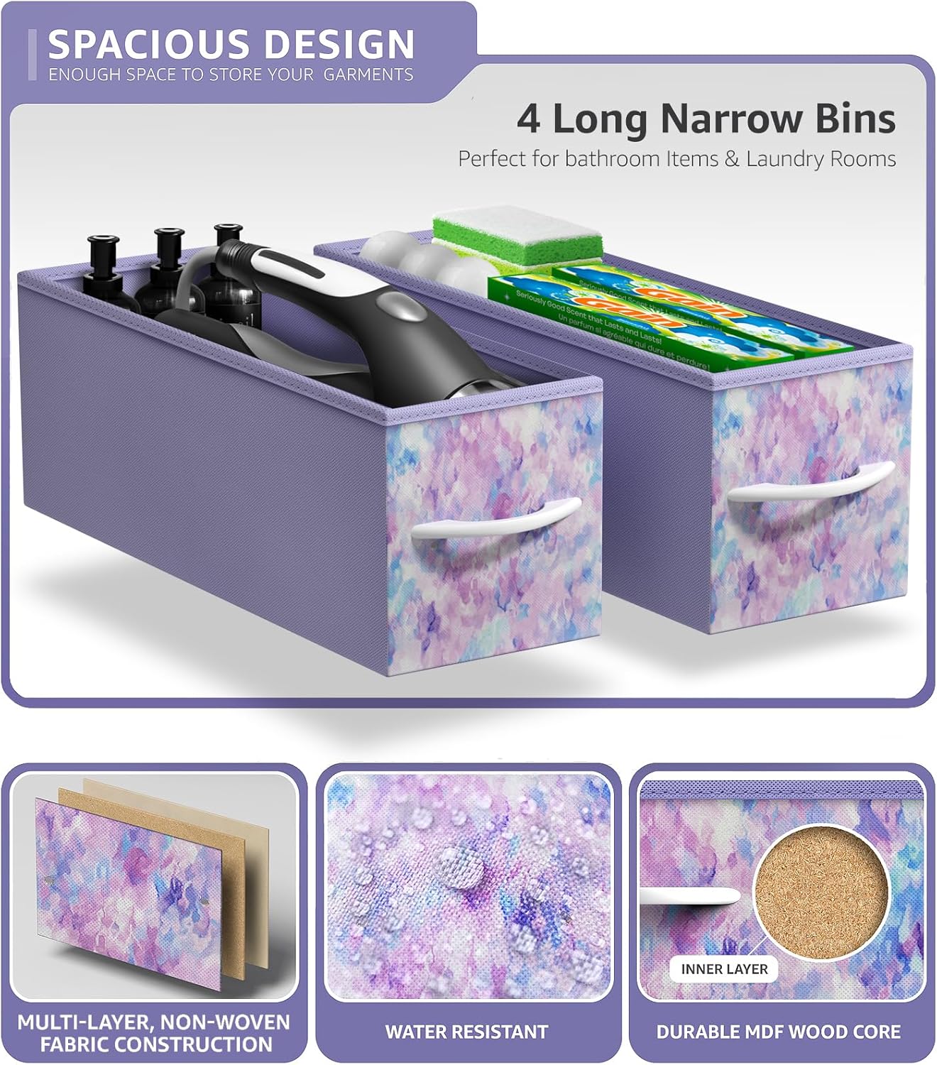 Sorbus Kids Narrow Dresser with 4 Drawers - Vertical Slim Storage Chest of Drawers with Steel Frame, Wood Top & Easy Pull Fabric Bins for Small Spaces, Closets, Bedroom, Bathroom & Laundry