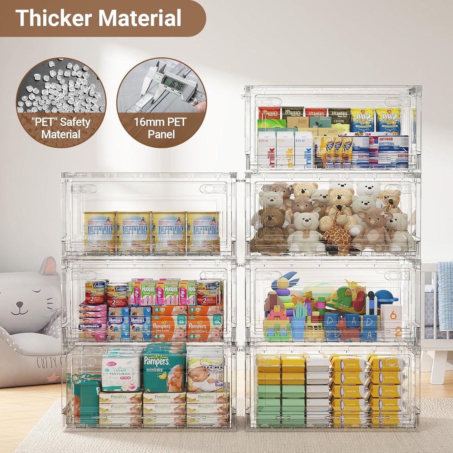 BROVIEW 80Qt Clear Stackable Storage Bins with Lids and Wheels, Shiny Plastic Storage Bins, Foldable PET Drawer Closet Organizers and Storage Cabinets Display Box for Home Craft Makeup, 1 Pack