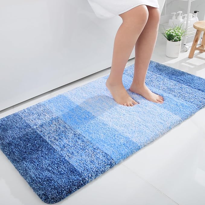 OLANLY Bathroom Runner Rugs 47x24, Extra Soft Absorbent Microfiber Bath Rugs, Rubber Backing, Quick Dry, Washable Bath Mats for Bathroom Floor, Tub and Shower, Home Decor Accessories, Light Royal Blue