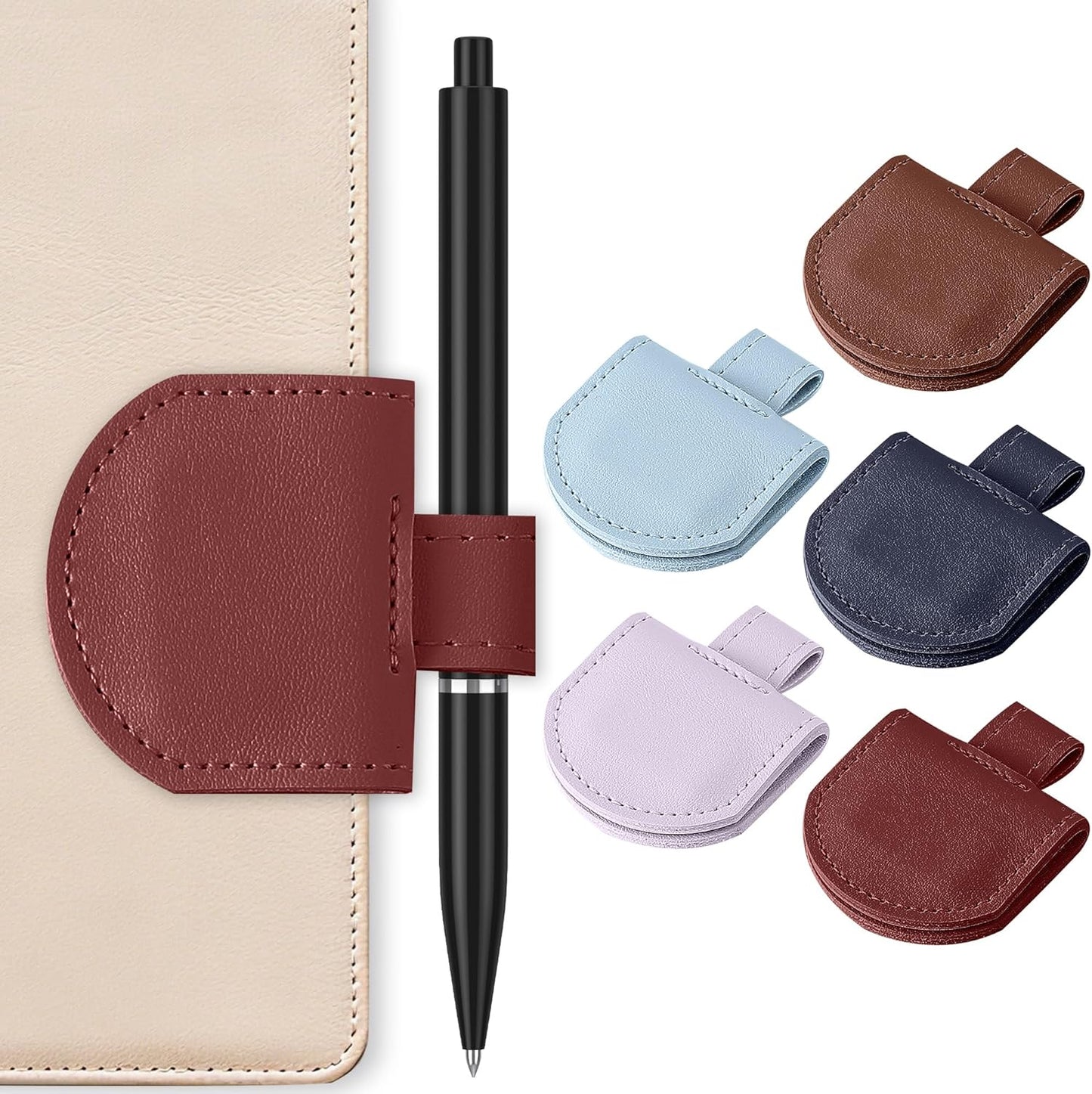 Magnetic Pen Loop Holder, Pencil Holder for Notebooks, Journals, Calendars, PU Leather 5 Pack