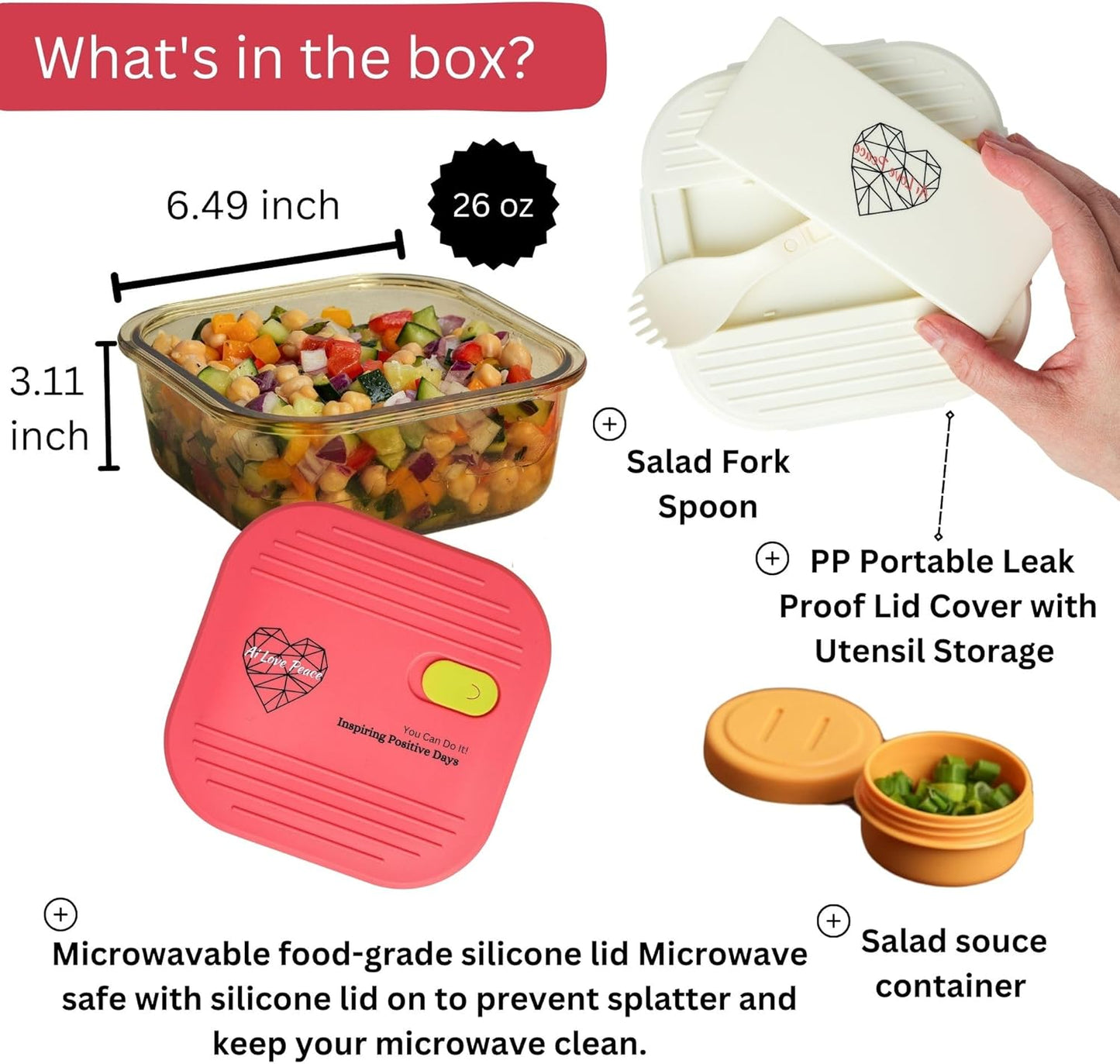 Ai Love Peace Soup Container with Dual Lids,26 oz Borosilicate Glass Lunch Box | Leakproof Lid+ Microwave &Safe Freezer Lid, Stackable,Glass Meal Prep Food Storage,Perfect for Work & Soup Lovers Gift.