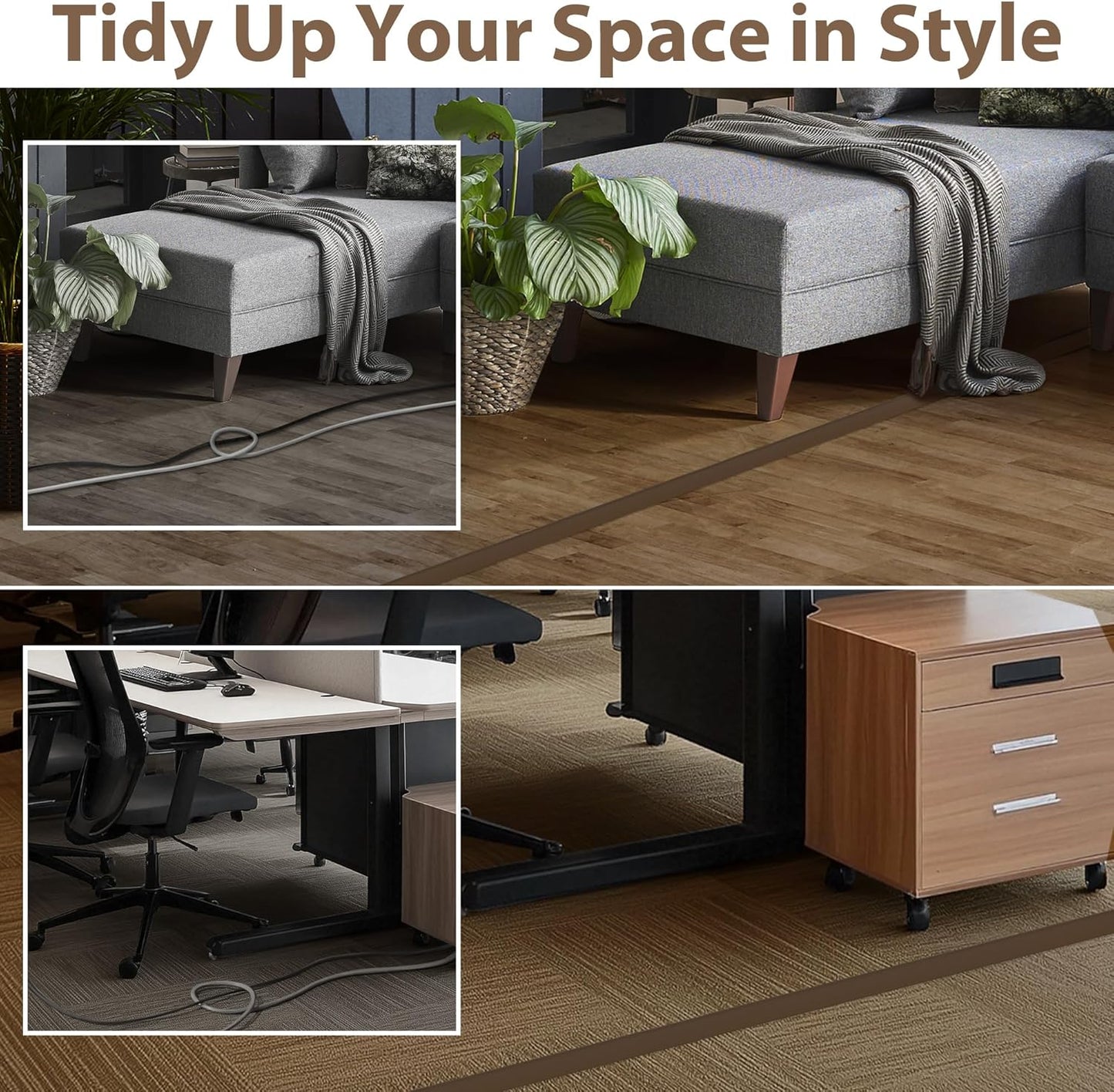 ZhiYo 4ft Cord Hider Floor, Soft PVC Cord Covers for Wires on Floor, Wire Cover to Hide Extension Cords, Cable Cover Protect Cords & Prevent Trips, Cable Cavity: W0.6in x H0.32in, Vintage Coffee Brown