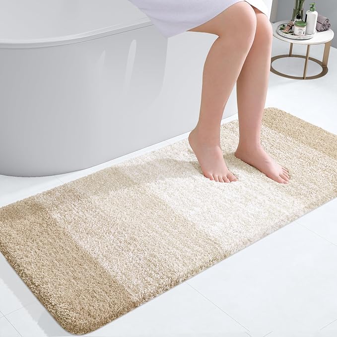 OLANLY Bathroom Runner Rugs 47x20, Extra Soft Absorbent Microfiber Bath Rugs, Rubber Backing, Quick Dry, Washable Bath Mats for Bathroom Floor, Tub and Shower, Home Decor Accessories, Light Beige