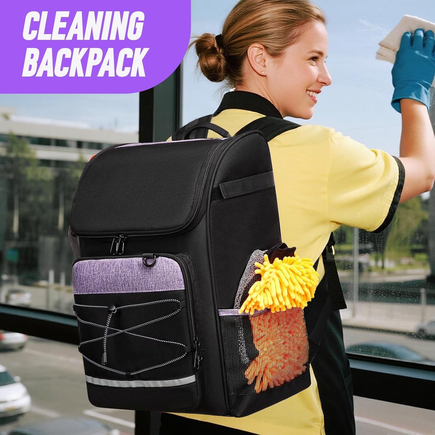 Cleaning Bags, Large Cleaning Supply Caddy With Bottom Plate, Cleaning Caddy Bag For Housekeepers Tools,Cleaning Supplies Organizer With Multiple Pockets