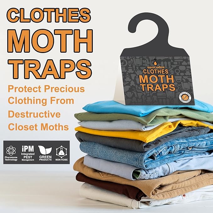 8 Pack Clothes Moth Traps with Natural Pheromones, Clothing Moth Hanging Glue Trap, Sticky Boards for Closets Moths