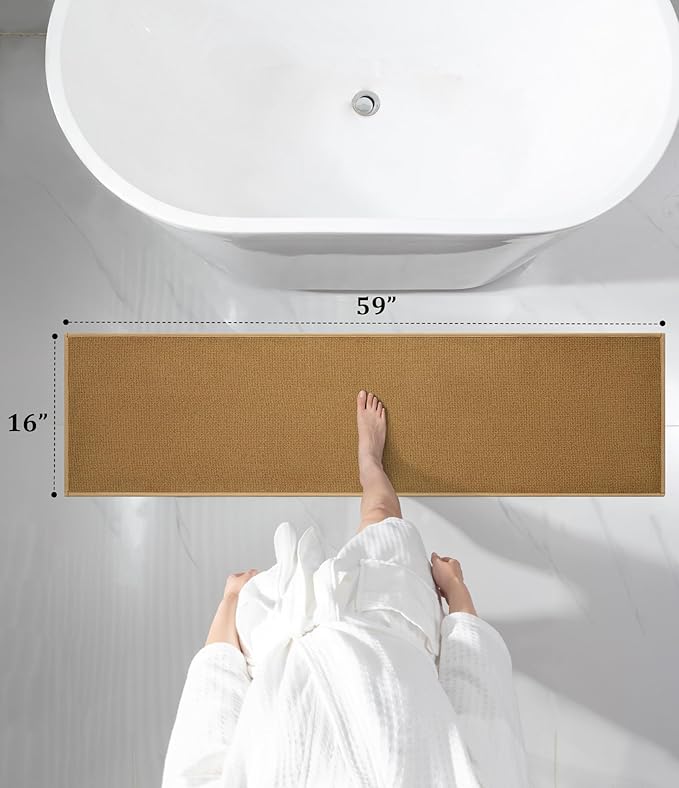 YIHOUSE Bathroom Rugs Mat 16x59, Non Slip Quick Dry Bath Mats for Bathroom Absorbent Ultra Thin Bath Rugs Machine Washable Fit Under Door for Sink, Cabinet, Laundry (Yellow, 16"x59")