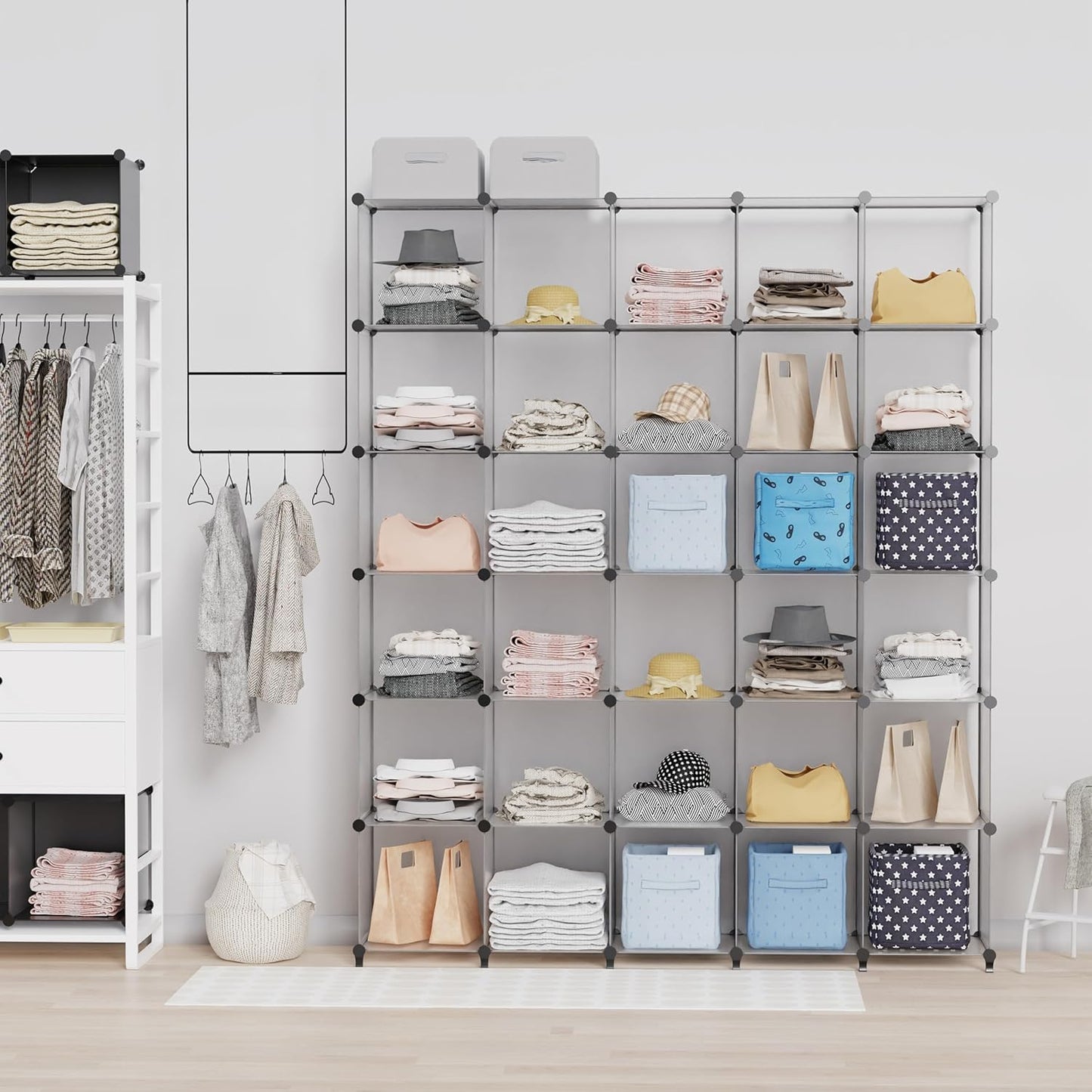 HOMIDEC Closet Organizers and Storage, 16 Cube Storage Organizer, Closet Organizer Bookshelf Cubes Shelves for Clothes, Bedroom, Kids Room, Bathroom, Wardrobe, Garment Racks, Transparent