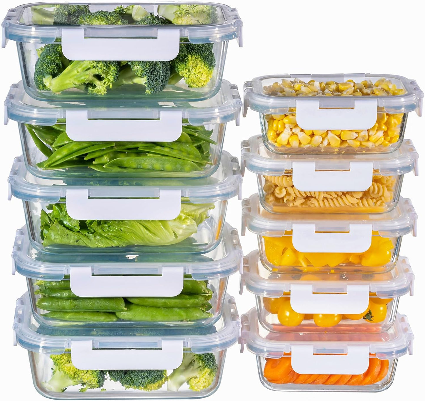 MFY 10-Pack Glass Storage Containers with Lids, Glass Meal Prep Containers Set, Airtight Lunch Containers with Lids, Microwave, Oven, Freezer and Dishwasher Safe, White