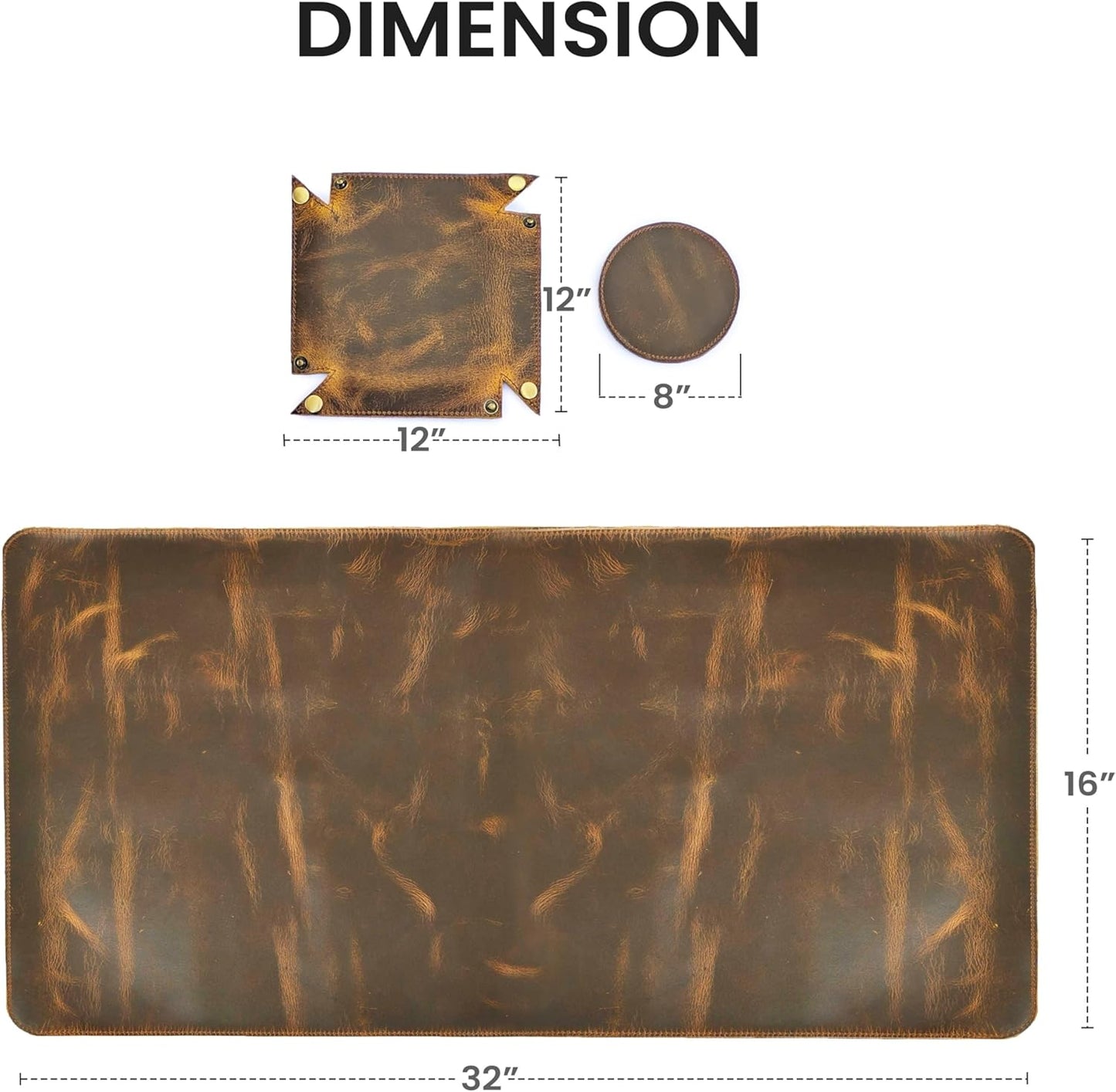 LEATHER VILLAGE -32X16 Real Leather Desk Mat for Desktop & Laptop, with Leather Tray & Tea Coaster, 3mm Thick Desk Cover-Protector-Blotter- Brown Color