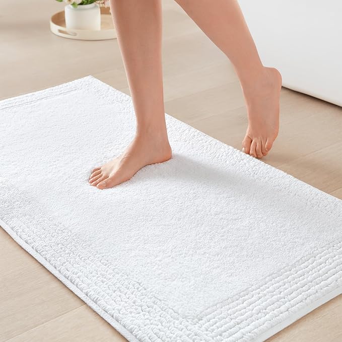 Madison Park Splendor Reversible 100% Cotton Tufted Bathroom Rug-3000 GSM Hotel Quality Luxurious Plush Medium Pile Bath Mat Absorbent, Quick Dry, Shower Room Décor, 24x36 White