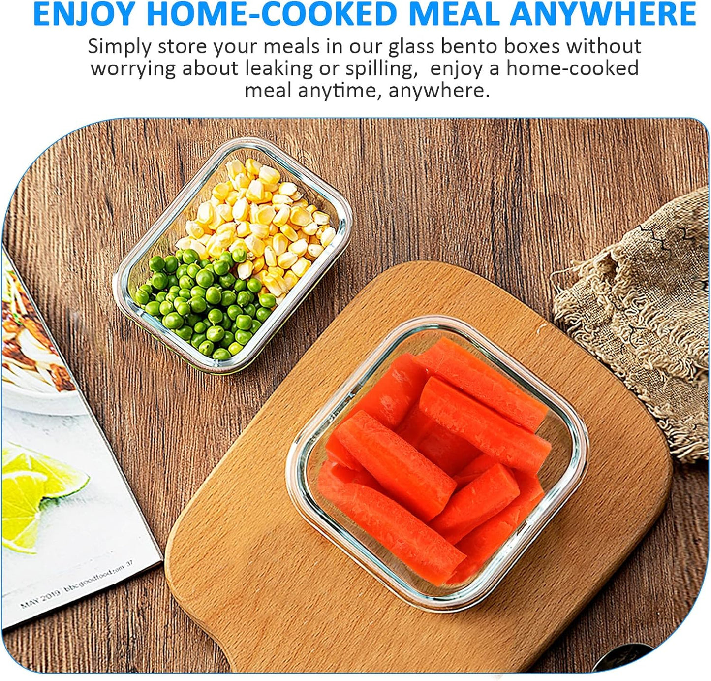 KOMUEE 24 Pieces Glass Food Storage Containers Set,Glass Meal Prep Containers-Stackable Airtight Glass Storage Containers with lids,Freezer, Microwave, Oven Safe,Blue