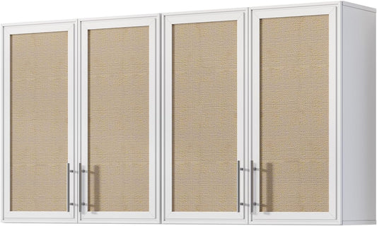 Rattan Wall Storage Cabinets - 60" Wide Large Laundry Room Wall Amount Cabinets with Adjustable Shelf for Kitchen,Bathroom