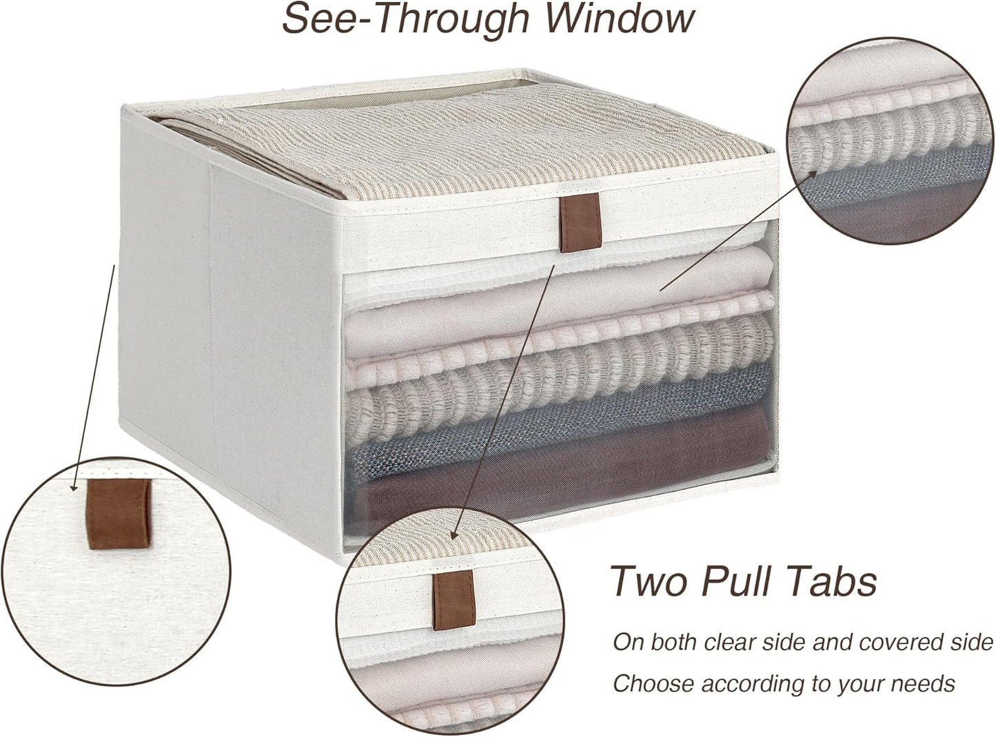 StorageWorks Closet Storage Bins, Extra Large Storage Baskets with Clear Window and Handles, Foldable Fabric Organizer for Clothes, Shelves, Beige, 3 Pack