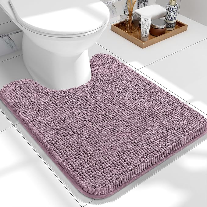 OLANLY Toilet Rugs U-Shaped 24x20, Extra Soft Absorbent Chenille Contour Bathroom Rugs for Toilet, Dry Quickly, Machine Washable, Non-Slip Bath Mat, Deep Plum