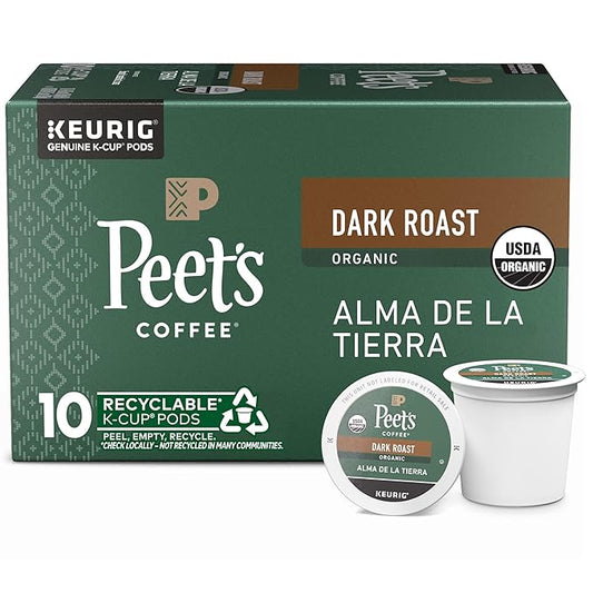 Peet's Coffee, USDA Organic Dark Roast Keurig K-Cup Pods - Alma de la Tierra 10 Count (1 Box of 10 Pods)