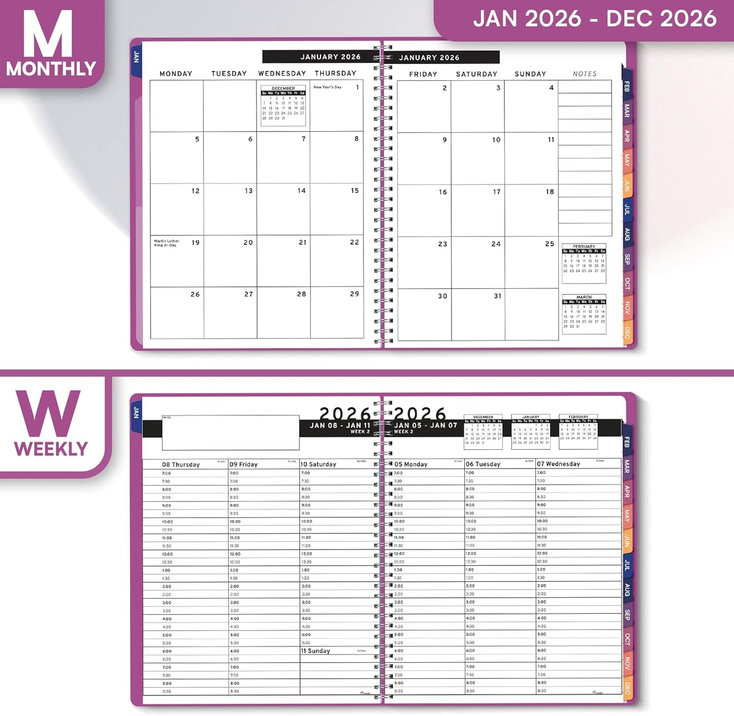 Ensight 2026 Appointment Book and Planner 6.5" x 8.5" Large Hourly Weekly Daily Schedule Book with Tabs, 30 Minute Time Slots, Magenta Calendar Organizer Jan 2026–Dec 2026 Appointment Planner - Magenta