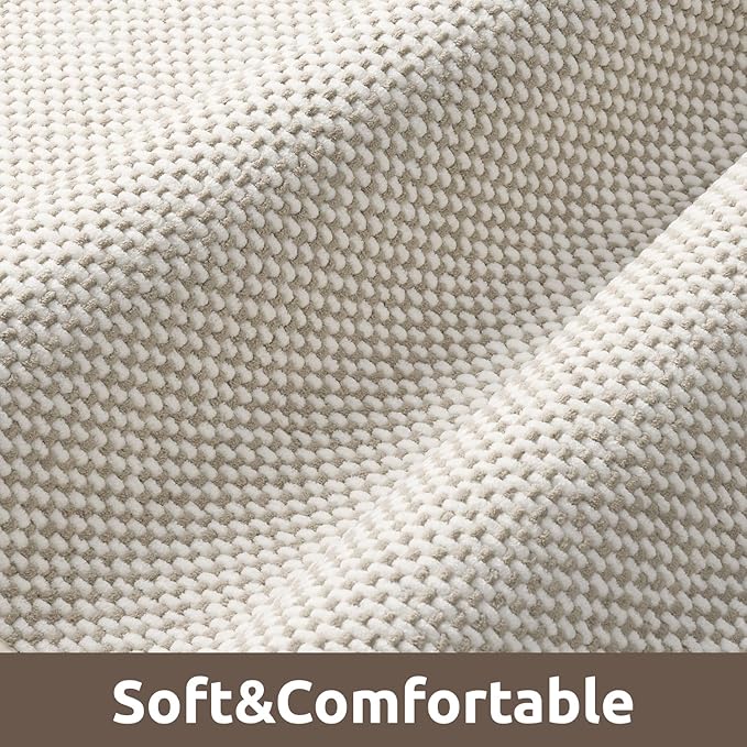 AMOAMI Chenille Bath Mat Super Absorbent Bathroom Mat Quick Dry Bath Mats for Bathroom Rubber Backed Bathroom Rugs Non Slip Washable Fit Under Door, Front of Bathtub, Sink, Beige&White 17"x24"