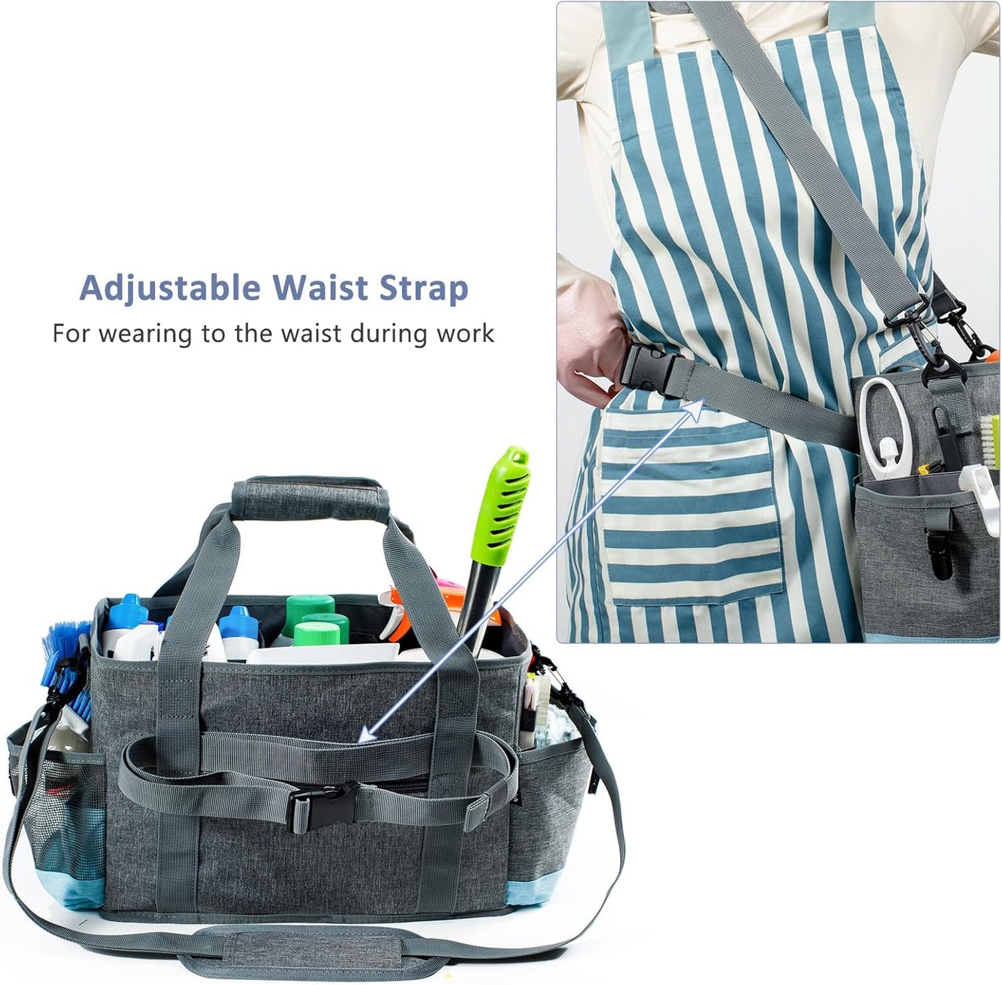 Large Cleaning Caddy for Cleaning Suppliers Organizer,15" Storage Organizer for House Clean Essential, Wearable Cleaing Bag, Storage Caddy for Housekeeping