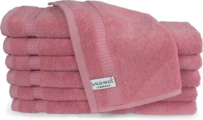 SALBAKOS 100% Turkish Cotton Washcloth Set of 12 13x13 inch | Heirloom Quality | Hotel & Spa Collection | Ultra Soft, Super Absorbent, Washcloth Towels | Made in Turkey (Rose, 12 Washcloths)
