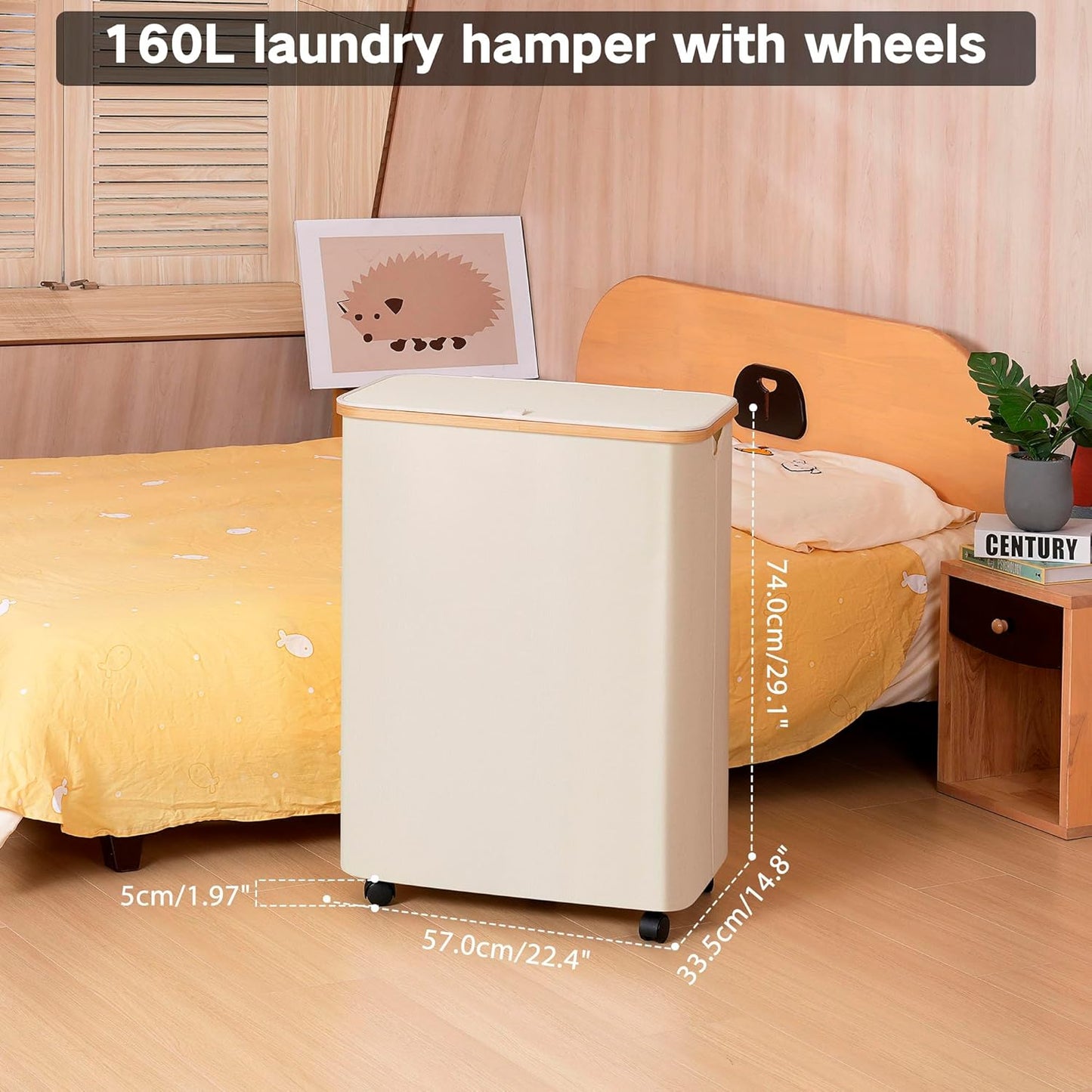 Lagre Laundry Basket with Wheels, Laundry Hamper with Lid, 160L Clothes Hamper for Laundry with 3 Liner Bags, for Laundry Room, Bedroom, Dormitory Organization,Beige