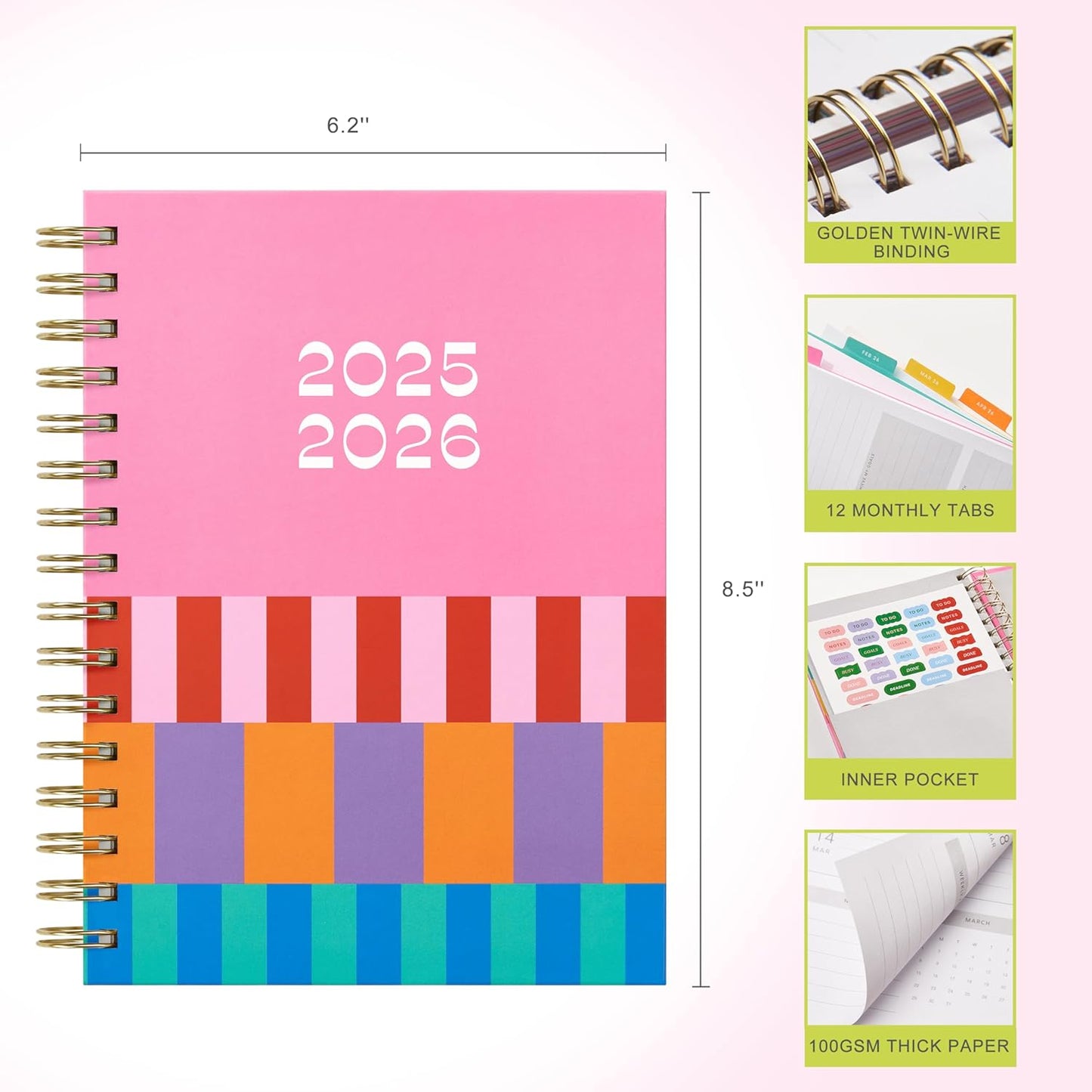 And Per Se Student Planner 2025-2026, Academic Planner July 2025 - June 2026, 8.5" × 6.2", Weekly & Monthly Lesson Plan for Students with Colorful Tabs & Stickers (Stripe)