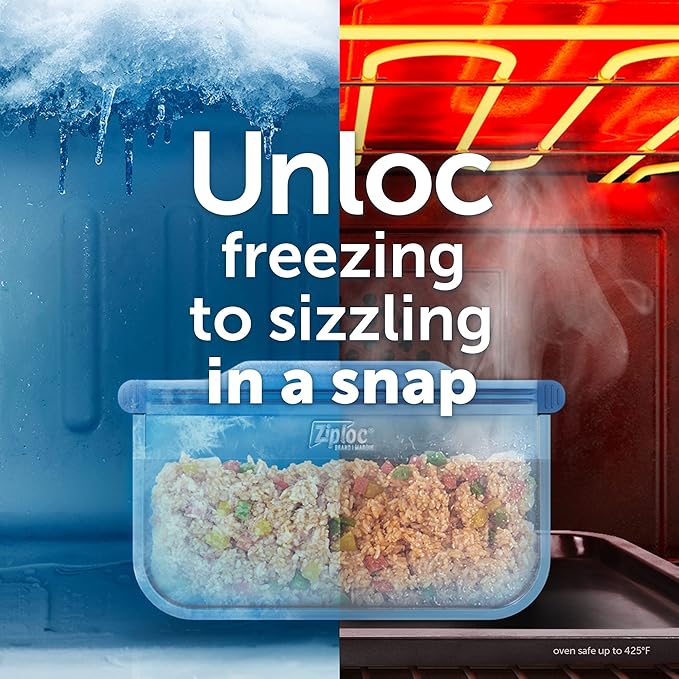 Ziploc Endurables Small Pouch, 1 Cup, Reusable Silicone Bags and Food Storage Meal Prep Containers for Freezer, Oven, and Microwave, Dishwasher Safe, 2 Pack