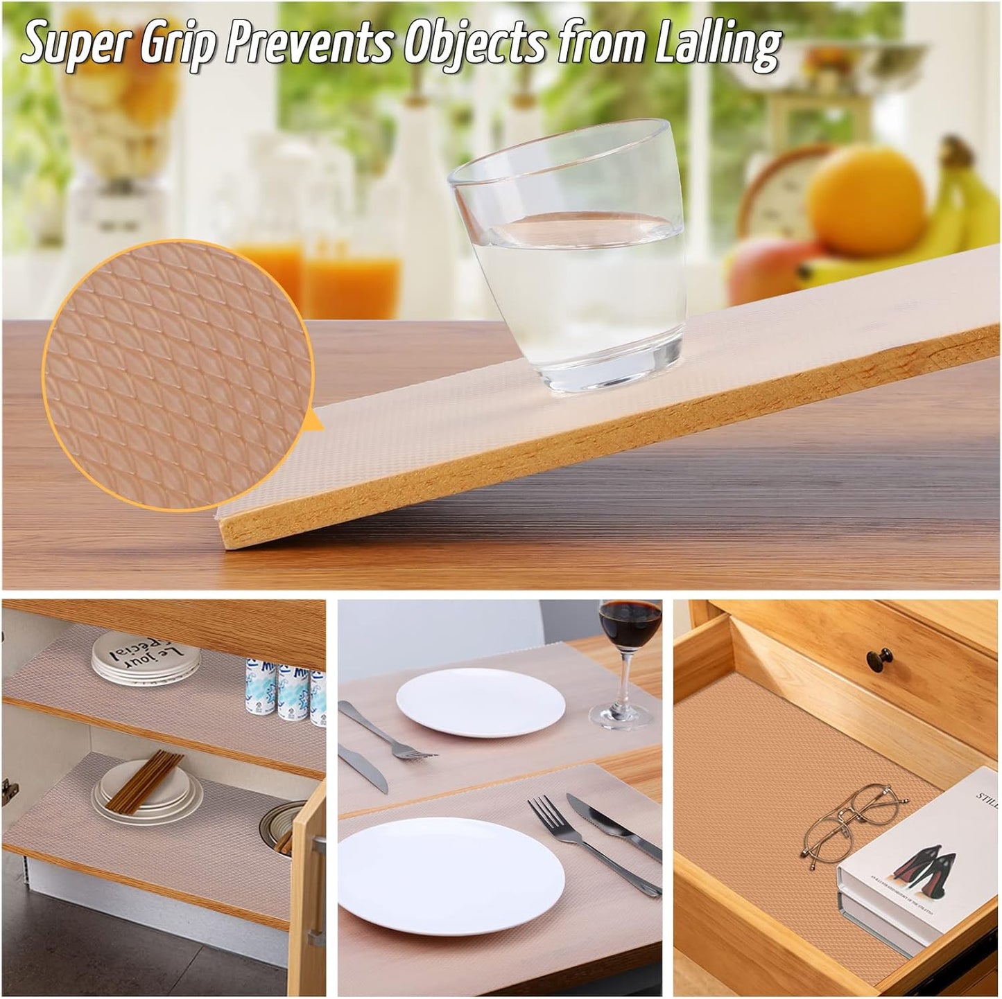 Anoak Shelf Liner Non-Slip Drawer Liner for Kitchen, Non Adhesive Cabinet Liner 12 Inch x 30 FT(360 Inch) Waterproof Refrigerator Liners for Kitchen Drawer, Bathroom Shelves Diamond Pattern Clear