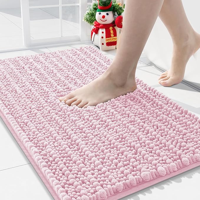 Arotive Luxury Chenille Bathroom Rug Mat, Extra Soft Thick Absorbent Shaggy Bath Rugs, Non-Slip Machine Wash Dry, Plush Bath Mats for Bathroom, Shower and Tub, 30x20, Pink