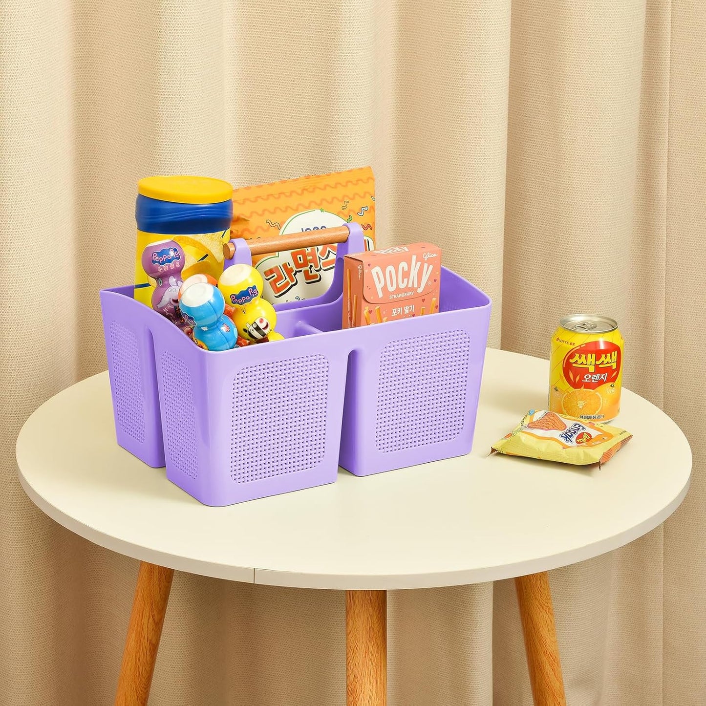 ALINK Portable Shower Caddy Basket with Compartments, Plastic Divided Cleaning Caddy Organizer Storage Tote with Handle for Bathroom, College, Dorm Room Essentials - Purple