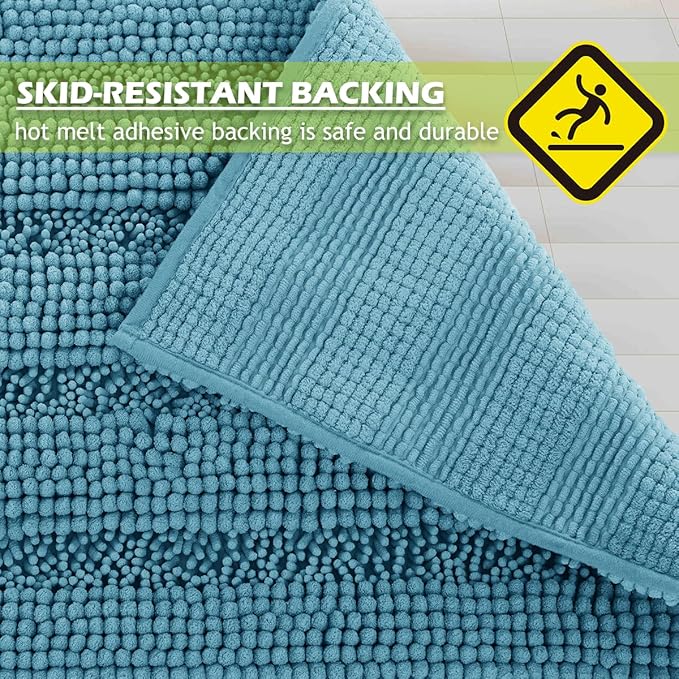 KGORGE Absorbency Bathroom Rugs - Non-Slip Chenille Shower Mats Washable Quick Drying Ultra Soft Plush Area Carpet for Bathtubs Spa, Bluish Green, 47" W x 24" L, 1Pc