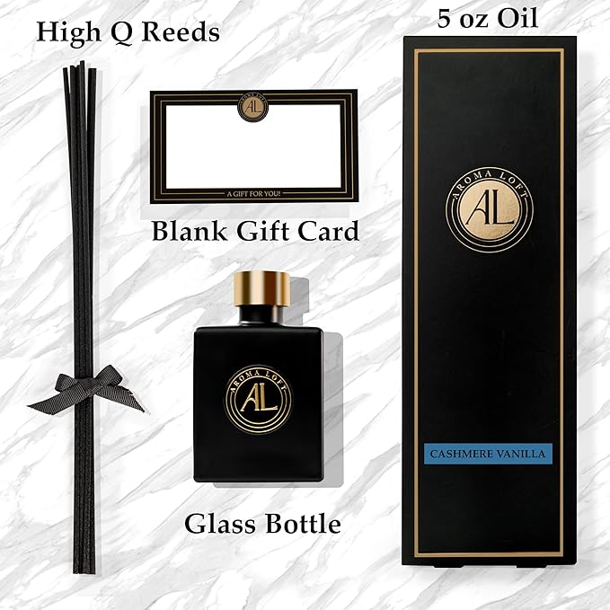 Reed Diffuser-Cashmere Vanilla Reed Diffusers for Home-5 oz.Oil Diffuser Sticks - Bathroom Diffuser Set-Scent Diffusers for Home- Oil Diffuser Reeds,-Scent Sticks in Oil-Office Smell Good Stuff
