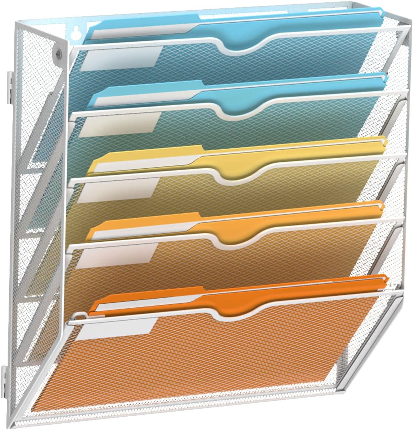 SUPEASY 5-Tier Wall File Organizer Mesh Office Mail Holder, Hanging Wall Organizer Magazine Rack for Office White