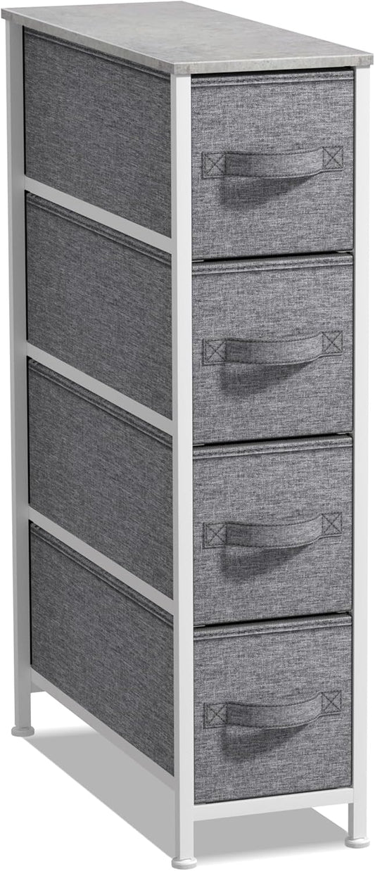 Sorbus Narrow Dresser with 4 Drawers - Vertical Slim Storage Chest of Drawers with Steel Frame, Wood Top & Easy Pull Fabric Bins for Small Spaces, Closets, Bedroom, Bathroom & Laundry (Gray)