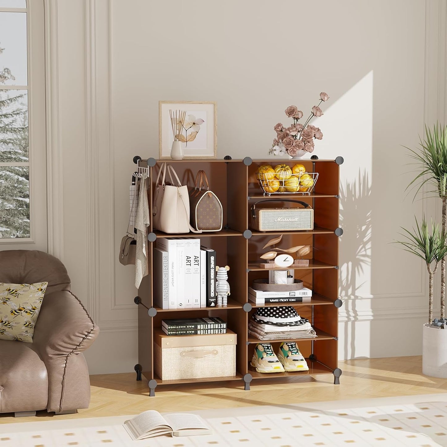 AWTATOS Closet Organizer 6 Cube Storage Shelves Portable Closet Clothes Organizers and Storage Stackable Cubby Shelving for Closet Bedroom Living Room Office Cocoa Brown