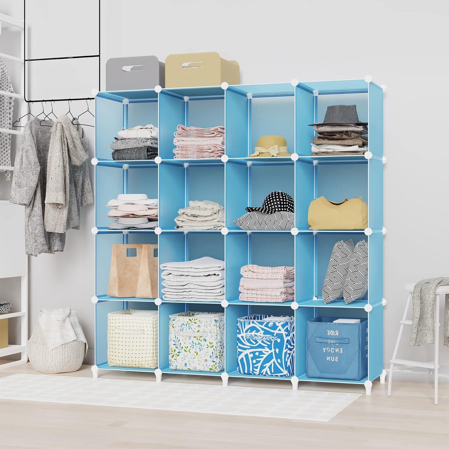 HOMIDEC Cube Storage Organizer 16-Cube Closet Organizer, Portable Closet Organizer Cubes Shelves for Clothes, Bedroom, Wardrobe, Kids Room, Bookshelf for Kids