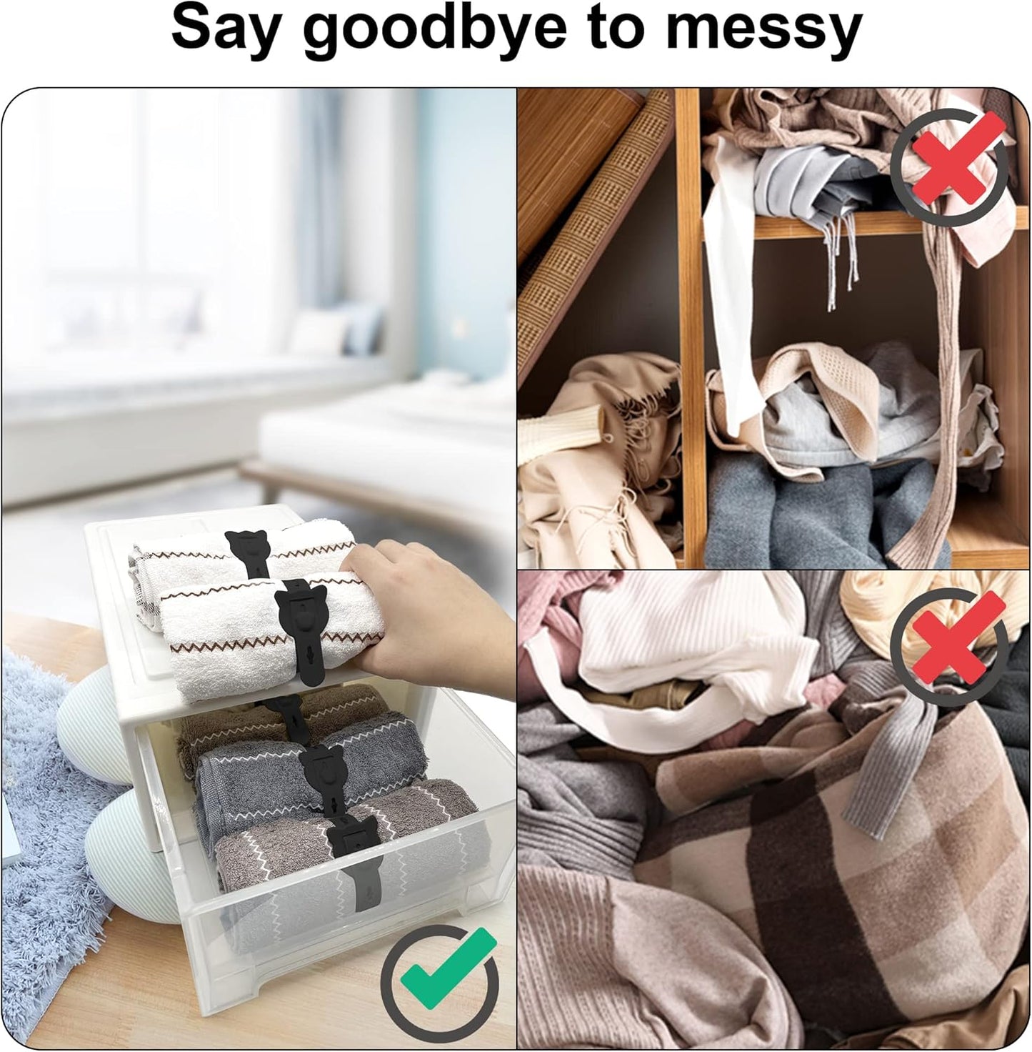 Nearockle 12Pcs Reusable Cable Ties, 10x0.6inch Elastic Silicone Cord Organizer Straps for Bundling and Organizing Cable Wires, Extendable Cable Management in Home, Kitchen, Closet, Office(Black)