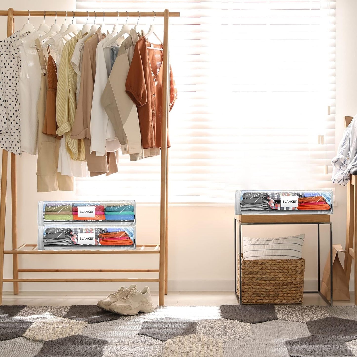 Kenning Set of 20 Clear Vinyl Zippered Storage Bags for Sheet Organizer Plastic Sweater Bags with Handle Pocket for Bed Blanket Throw Pillow Toys(White,11 x 15 x 4 Inch)