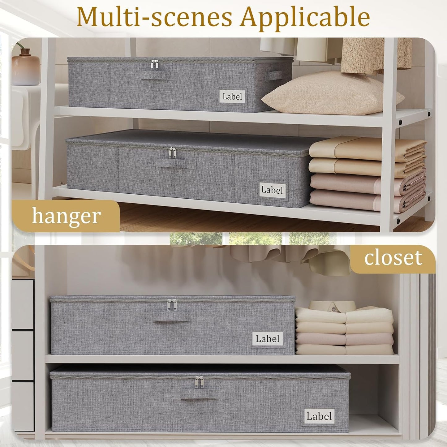 Yawinhe Under Bed Storage Containers with Handles, Sturdy Zipper und Label Holders, Foldable Blanket Storage Bags, for Comforter, Clothing, 23.6''Lx11.8''Wx6''H, 1-Pack, Grey SNH002GS-1