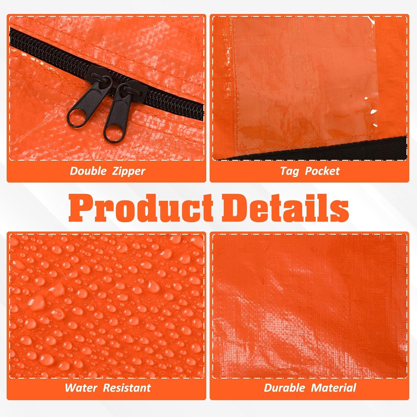 4 Pcs 176 Gallon Large Moving Bags with Zipper and Handles Foldable Storage Duffle Bags Heavy Duty Extra Large Totes for College Dorm Travel Clothes Blankets Bedding Moving (Orange)