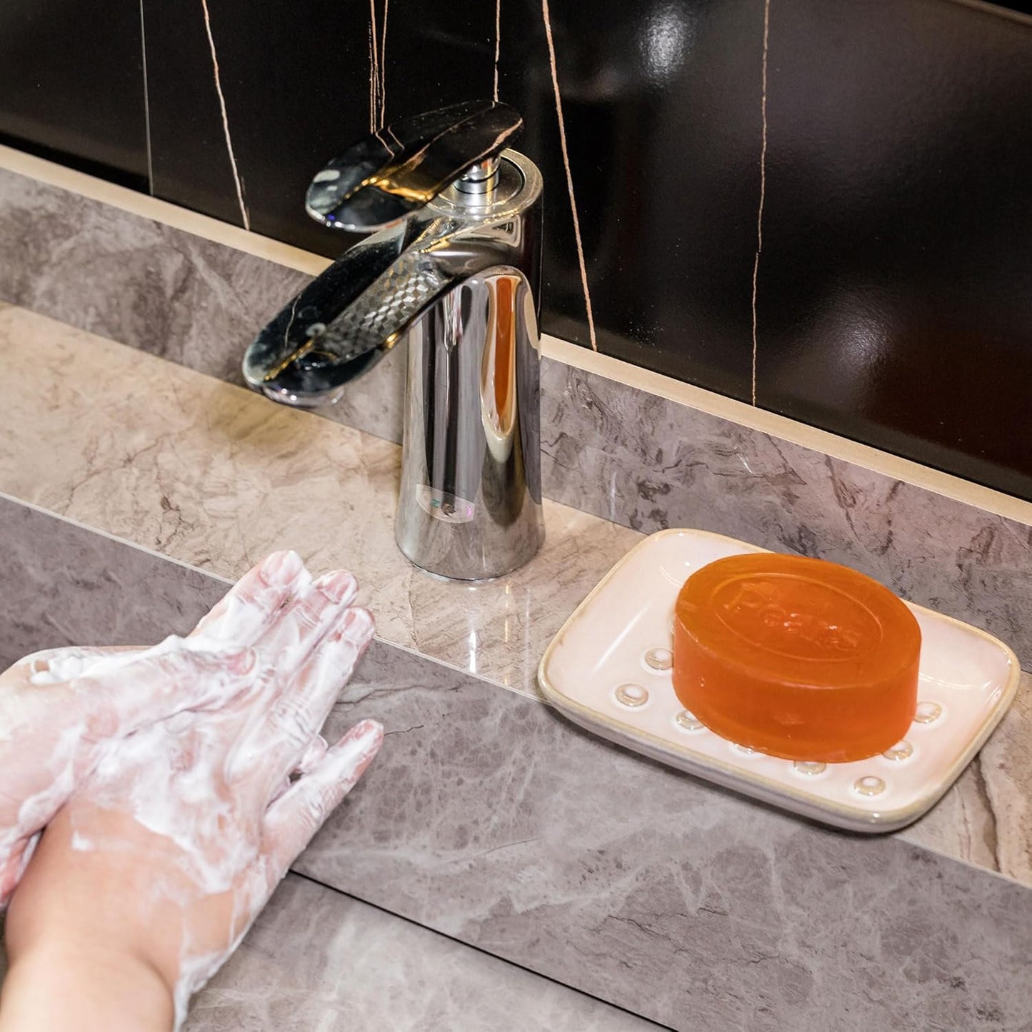 Soap Dish for Shower, Ceramic Soap Dish Non-Slip Soap Holder Bar Saver Tray for Bathroom Kitchen Sink, Floating Point Design Save Soap Loss