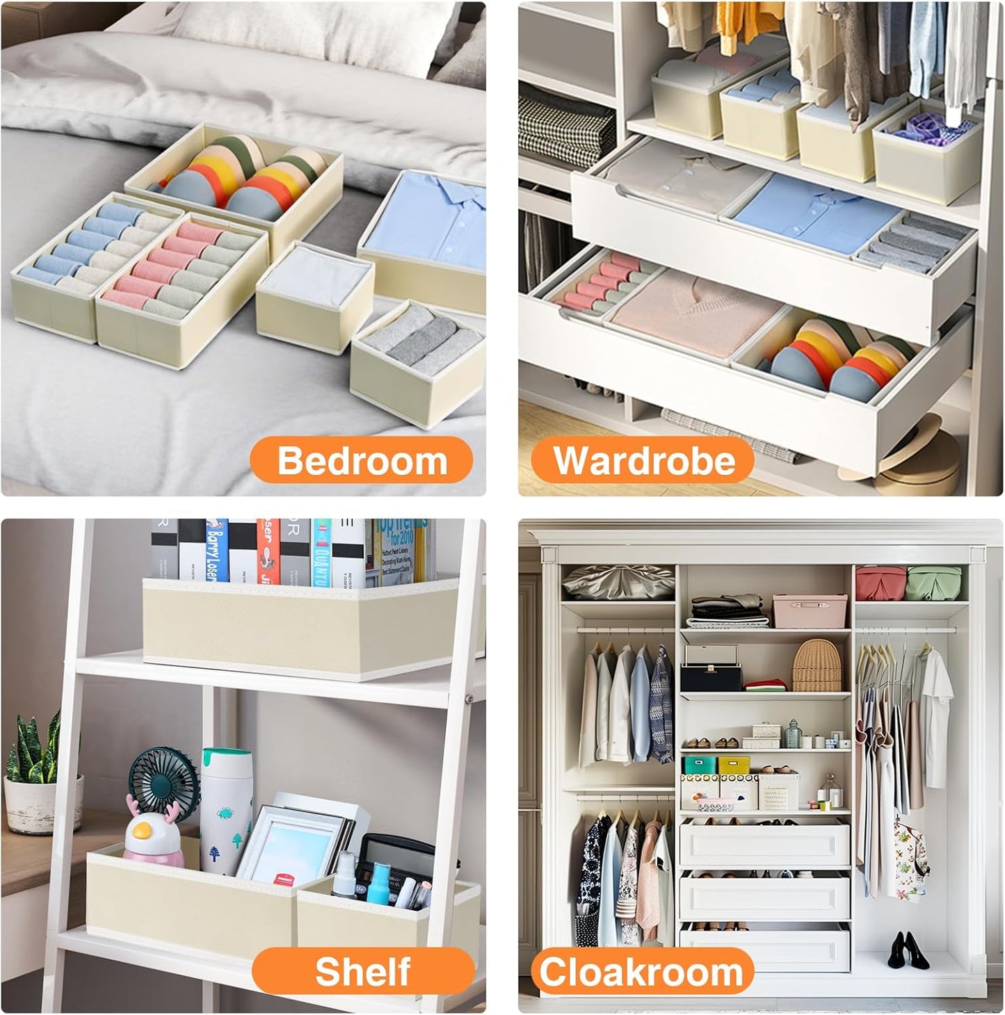 DIMJ Drawer Organizer Clothes 15 Pack - Foldable Baby Organizers and Storage & Dresser Organizer for Bedroom, Closet - Nursery Organization Dresser Dividers for underwear, Sock,Bra, Belt, Tie, Beige