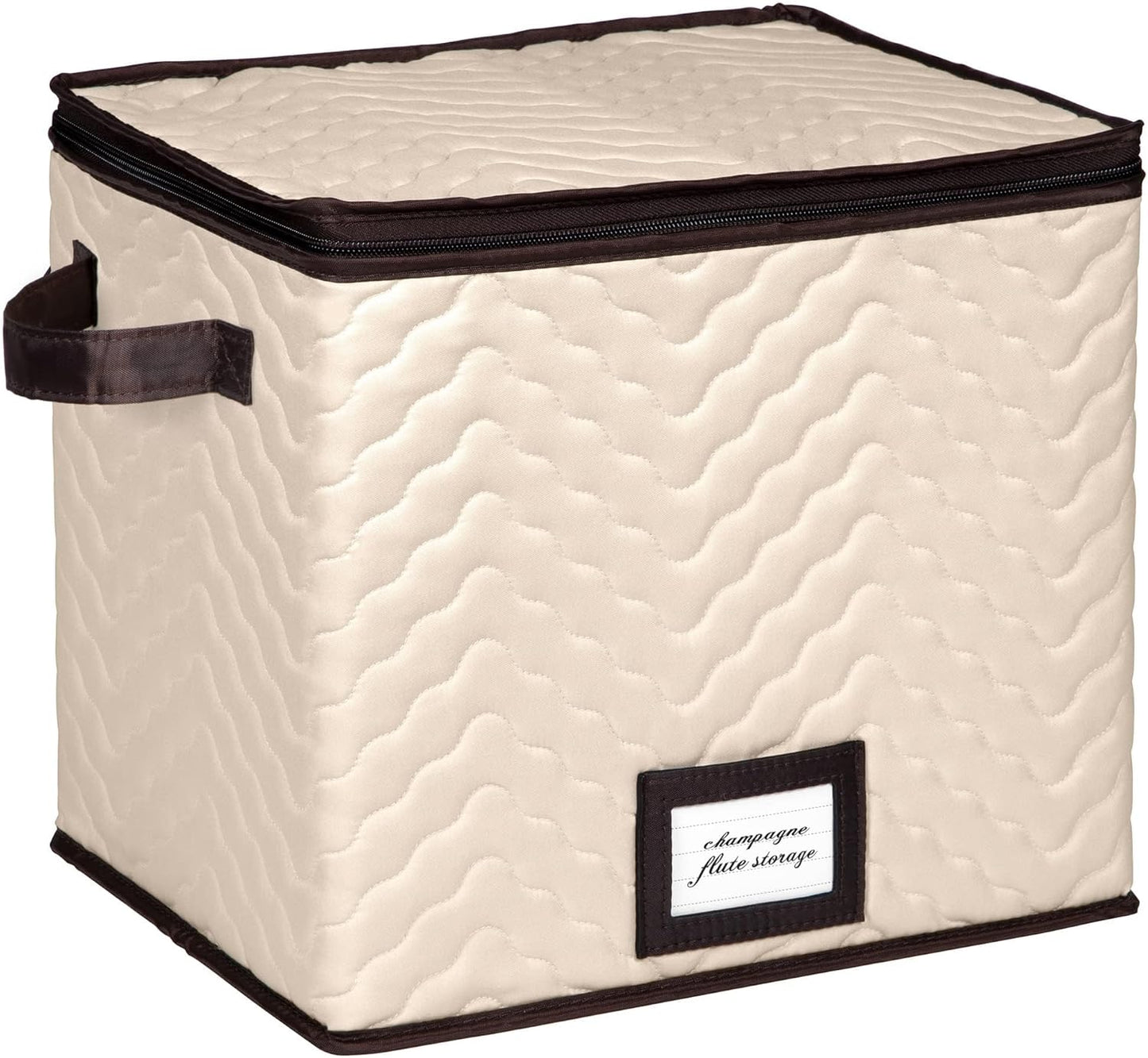 Wine Glass Storage Box with Dividers - Stemware Storage Case, Durable Quilted Microfiber Bin with Carry Handles, Protects Fine China - Durable Quilted Microfiber Bin with Carry Handles (1 Pack, Champagne Flute)