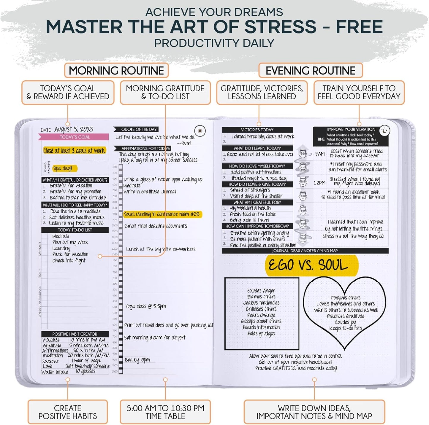 Guided Journal - Gratitude & Mental Health Journal for 5 Minute Daily | 90-Day Undated Planner for Positivity & Manifestation | Guided Mindfulness, Self Care & Reflection | Vision Board + Stickers