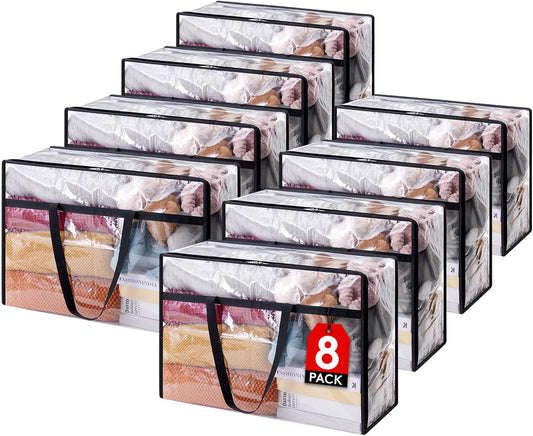 Lifewit 8 Pack Clear Clothes Storage Bags, 60L Plastic Blanket Storage Bag, Vinyl Foldable Moving Bags with Zipper, Closet Organizers and Storage Containers for Bedding, Duvet, Comforter